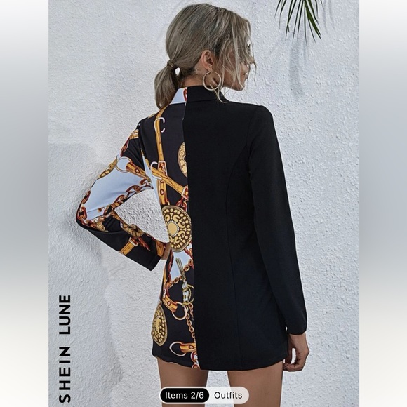 Half Black Half Chain Print Blazer - Picture 3 of 3